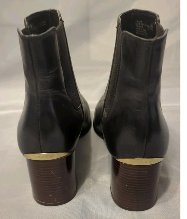 Apparel Women's Boots Size 8.5 Calvin Klein Felda Black Leather Ankle Booties Slip on