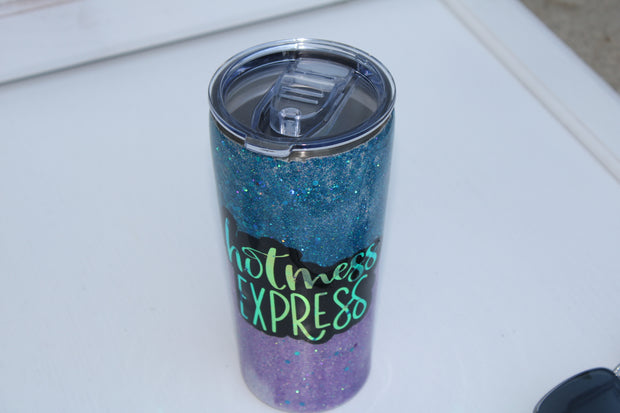 Tumbler Tapered Smooth 20 ounce with "Hot Mess Express" epoxied on the side