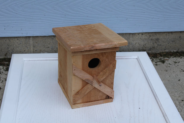 Bird House with an X pattern on front made from cedar (SOLD)