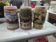 1985 Budweiser Holiday Stein- Limited Edition Handcrafted, Set Of Three (3)