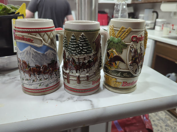 1985 Budweiser Holiday Stein- Limited Edition Handcrafted, Set Of Three (3)