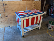Cooler box all American with wheels bottle opener and towel hook