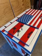 Cooler box all American with wheels bottle opener and towel hook