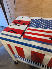 Cooler box all American with wheels bottle opener and towel hook