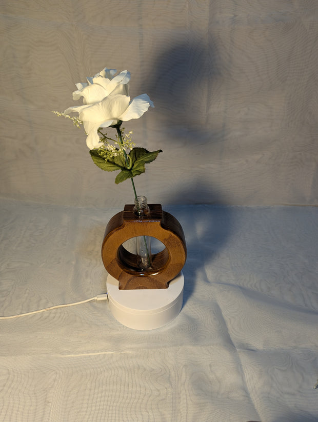 Vase flower vase sassafras wood with glass vial