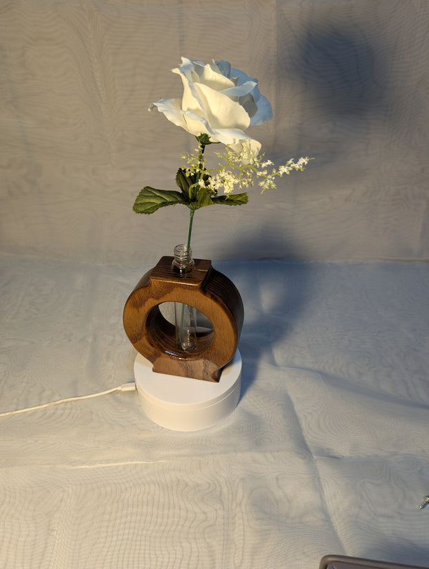 Vase flower vase sassafras wood with glass vial