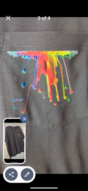 Apparel, unisex T-Shirt, extra-large XL, short sleeve, gray with decal of a dripping paint under pocket