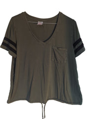 Apparel Girls Shirt LG (11-13) short sleeve with tie string green No Boundaries