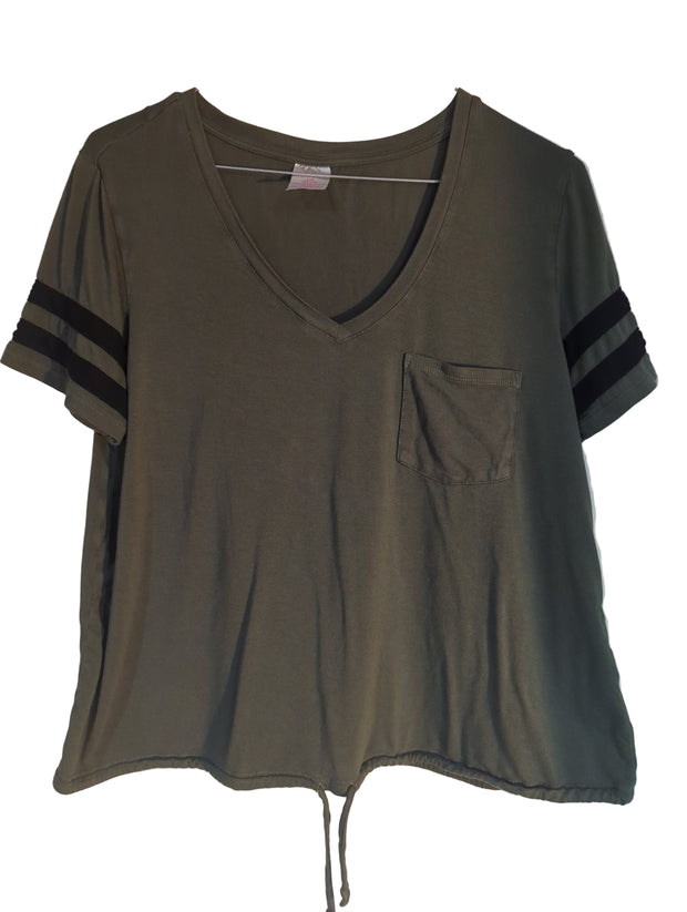 Apparel Girls Shirt LG (11-13) short sleeve with tie string green No Boundaries