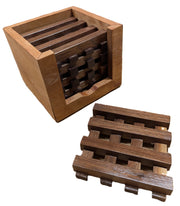 Trivets, Set of five walnut wood trivets in a pallet design nicely finished with a cherry box for storing