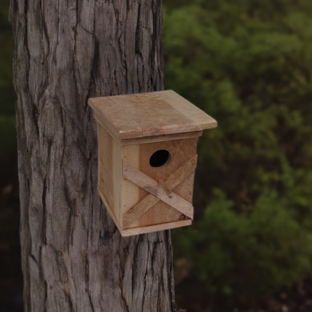 Bird House with an X pattern on front made from cedar (SOLD)