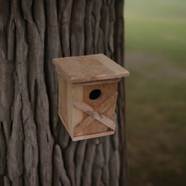 Bird House with an X pattern on front made from cedar (SOLD)