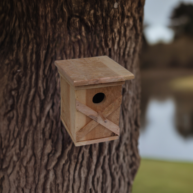 Bird House with an X pattern on front made from cedar (SOLD)