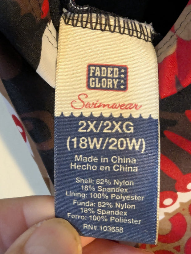 Apparel one-piece swimsuit from Faded Glory in size 2X (18W/20W) features a stylish maroon and black color combination