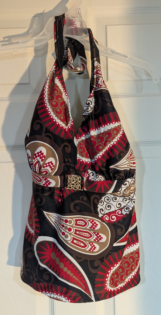 Apparel one-piece swimsuit from Faded Glory in size 2X (18W/20W) features a stylish maroon and black color combination